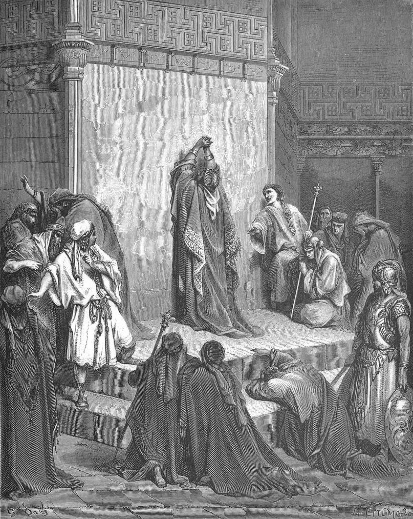 Gustave Doré’s engraving of David standing crowned and bowed as he mourns Absalom