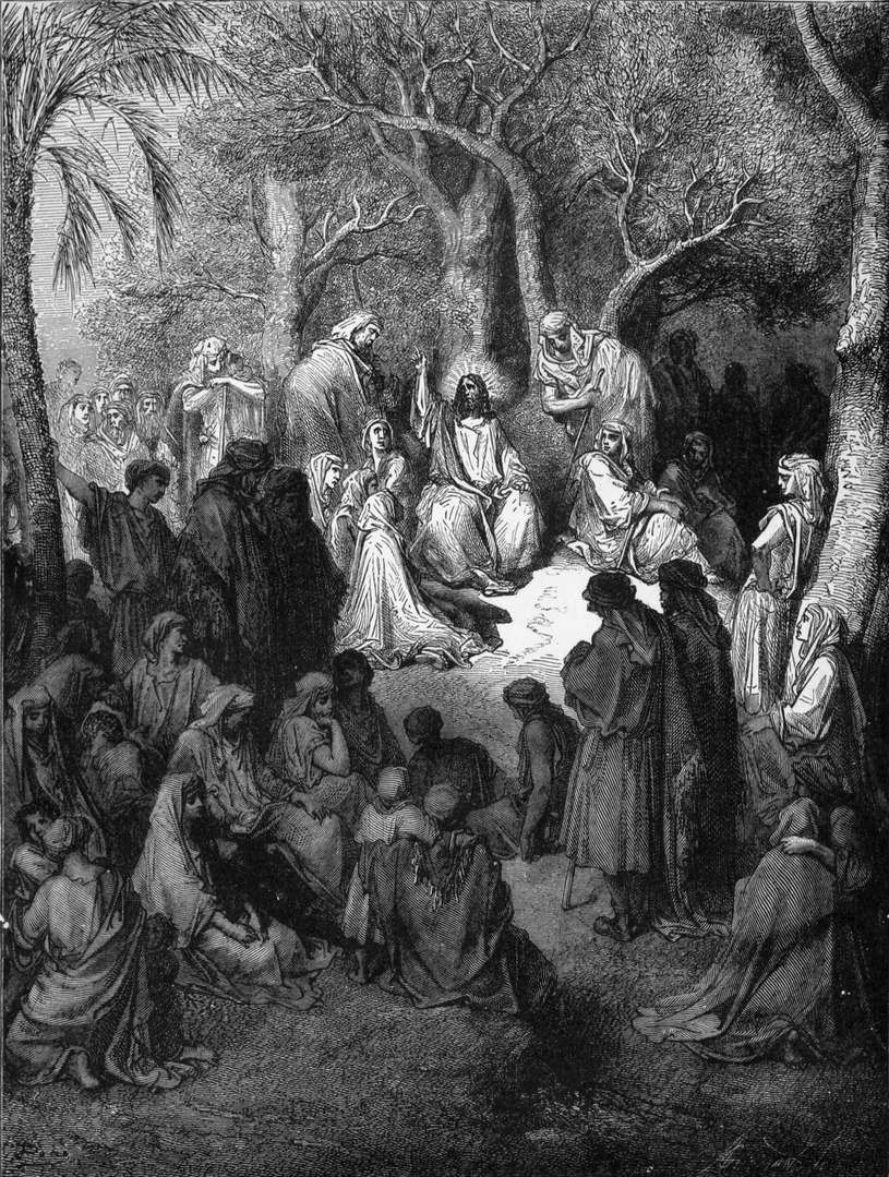Gustave Doré’s engraving of the Sermon on the Mount, the crowd seated on the hillside